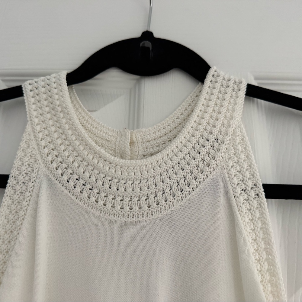 White House Black Market Ecru Crochet-Trim Tank Top